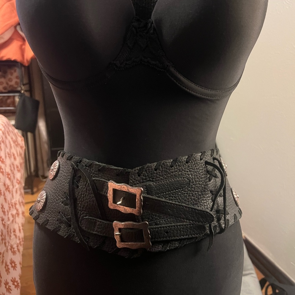 Black Leather Belt with Buckle Accents